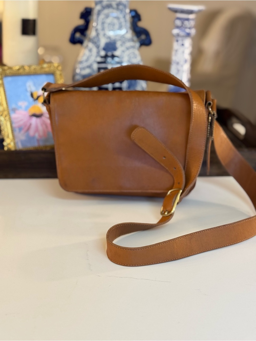 🤎 VINTAGE COACH TAN LEATHER BISTRO CROSSBODY BAG!